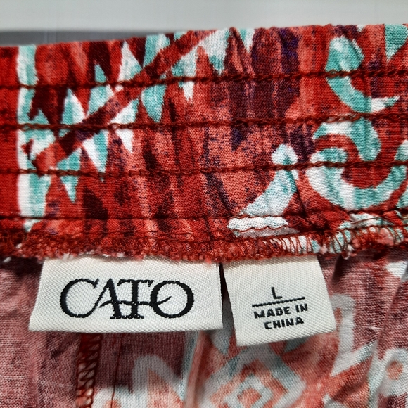 Cato Women's Orange Square Pants Capri Pants Elastic Waist Size L - Picture 8 of 13